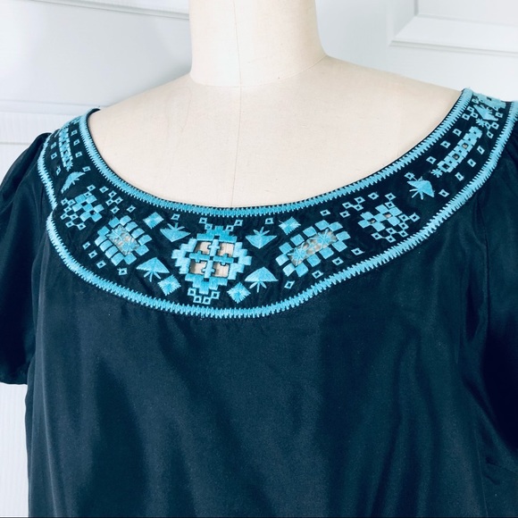 Tory Burch Silk Embroidered Puff Short Sleeves Sheath Black Lined Dress Size 14 - Picture 3 of 16